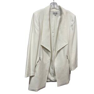 Tahari Arthur S. Levine Womens White Open-Front Blazer W/ Zipper Pockets Size 10